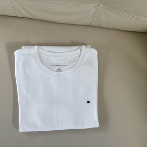 Tommy Hilfiger White Crewneck Tee with Logo Print, Size L